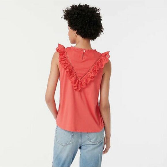 J Crew Eyelet Orange Ruffle Front Tank AW141 Sleeveless XS Sleeveless Shirt 2021 - Picture 3 of 13